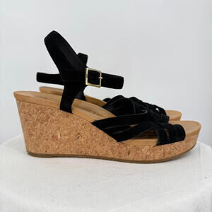 Women's Ugg Suede Wedge Sandals Black Shoes 10